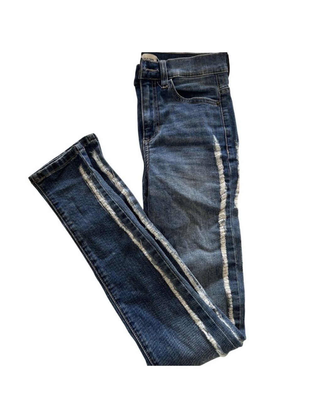 Sneak Peek Distressed Denim Skinny Jeans W/White Side Stripe Mid-Rise 1